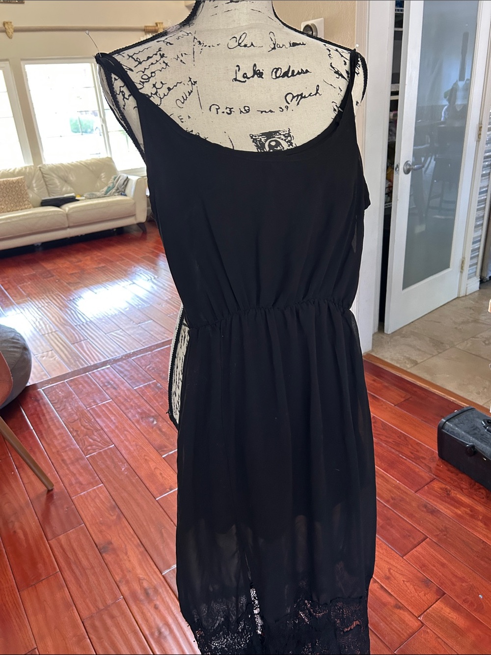 Reverse Black Sleeveless Maxi Dress with Lace Hem